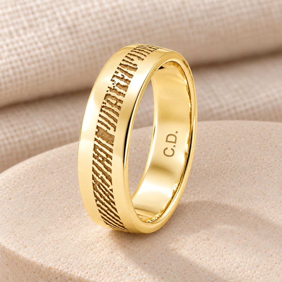 Women's Slender Line Solid 14k Gold Fingerprint Ring — rear engraving — evr30002kg