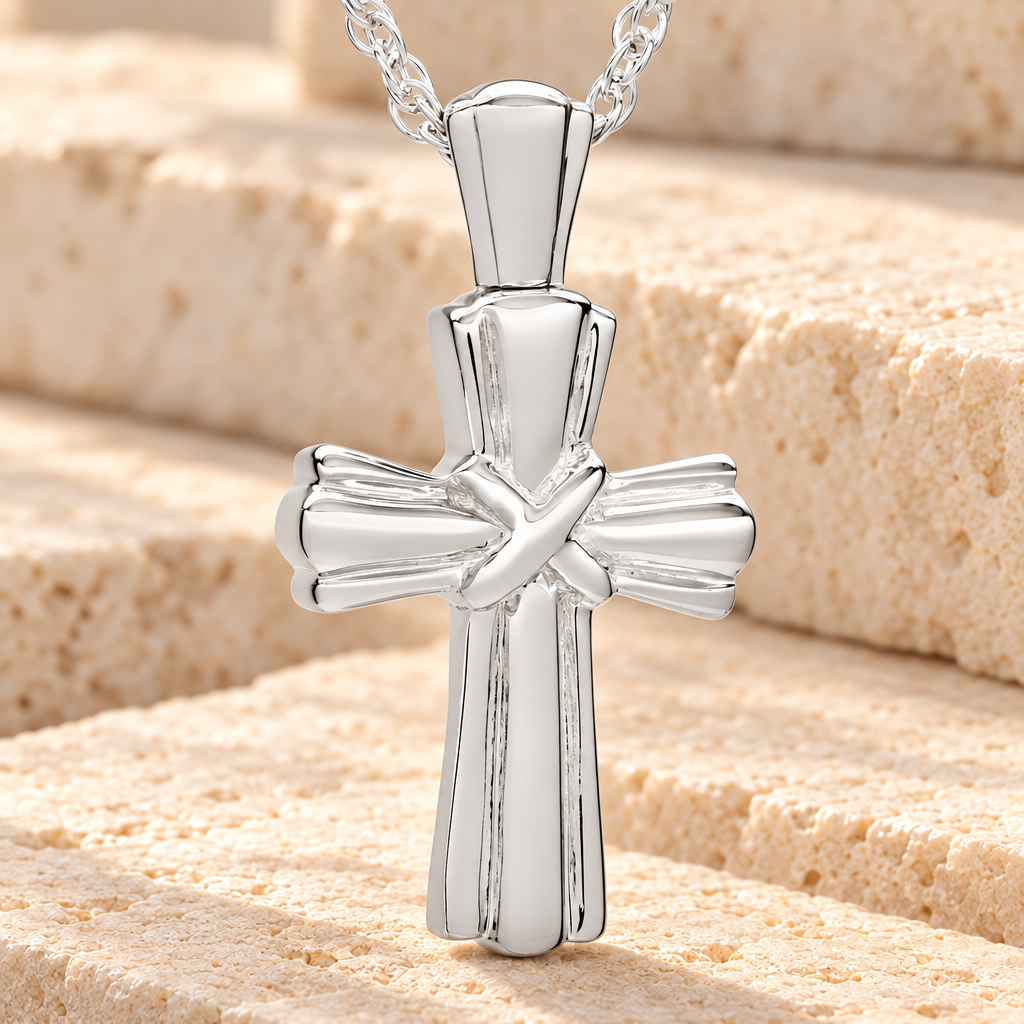 14K White Gold Antique Wrapped Cross Ashes Jewelry — main — evr169wg