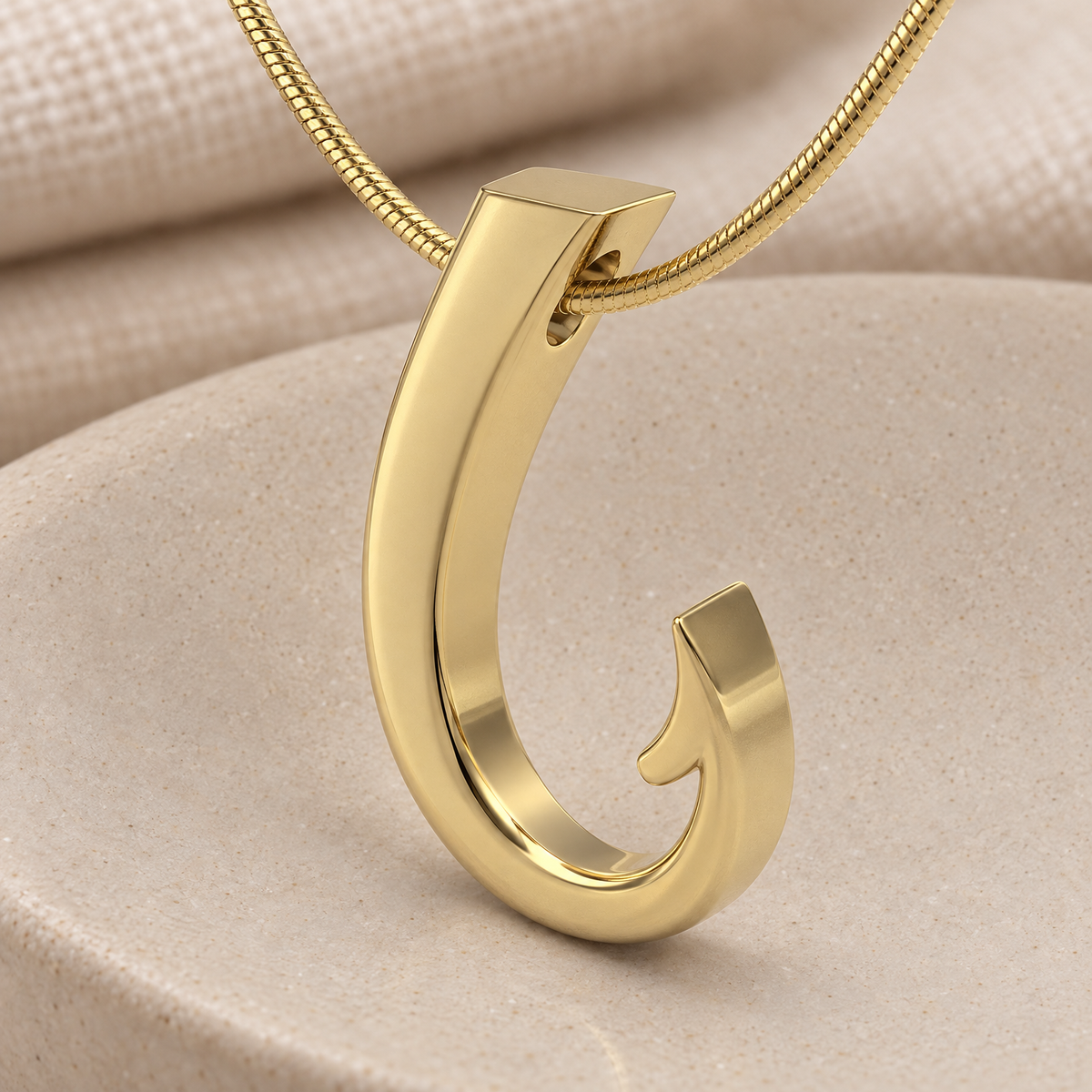 Gold Plated Fishing Hook Forever Sealed Memorial Jewelry — rear view — evr20043gfs