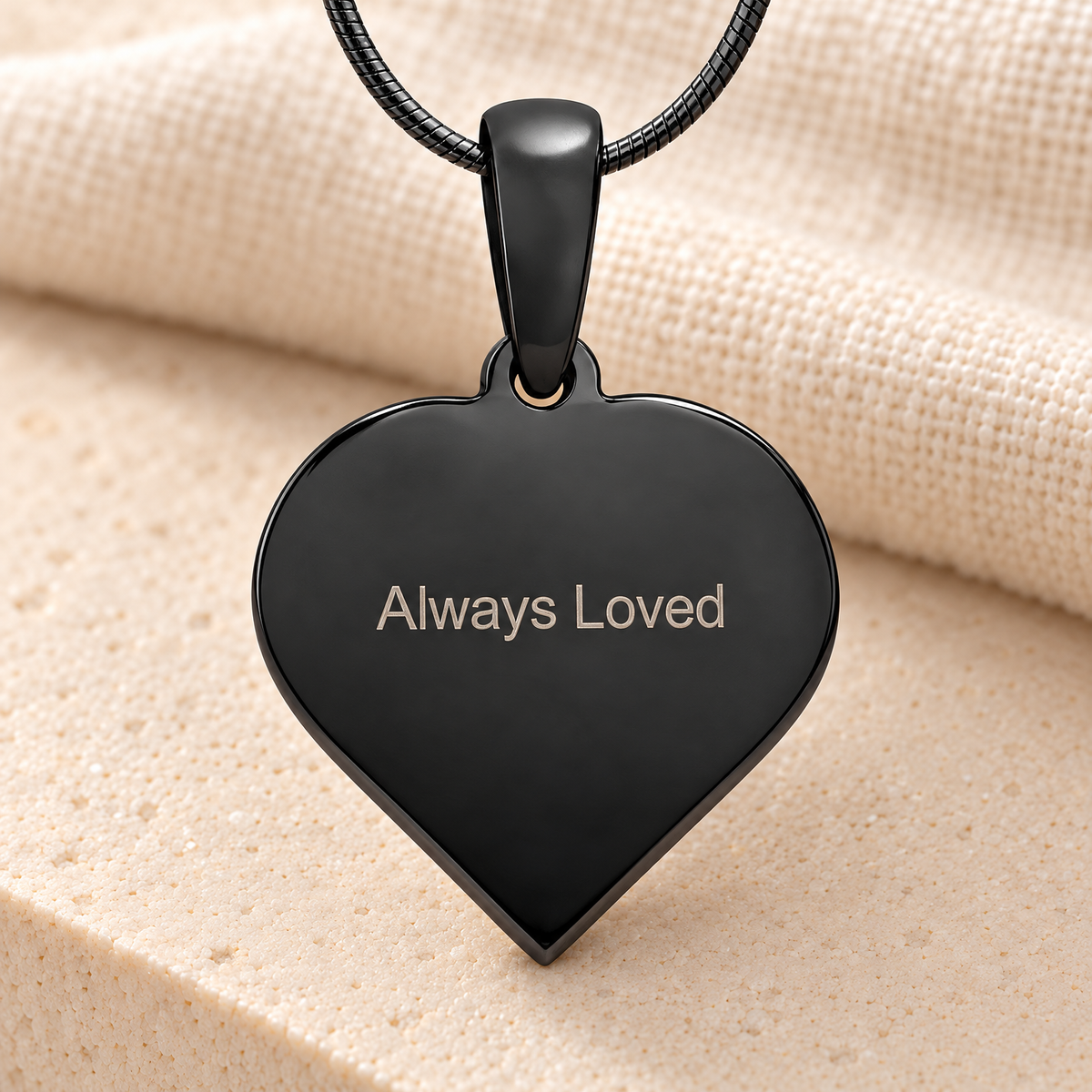 Black Plated Sterling Silver Carved Heart Fingerprint Necklace — rear engraving — evr4832b