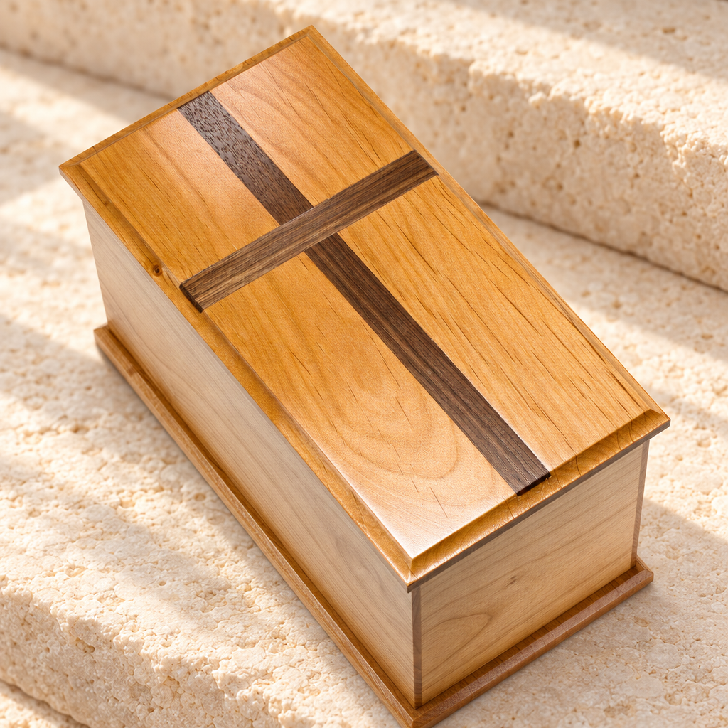 Extra Large Alder Cremation Urn w/ Walnut Cross — main — evr9100