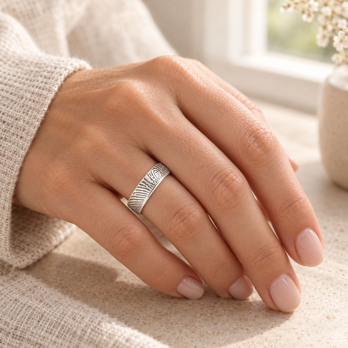 Standard Women's Solid 14k White Gold Fingerprint Ring — lifestyle — evr30000wg