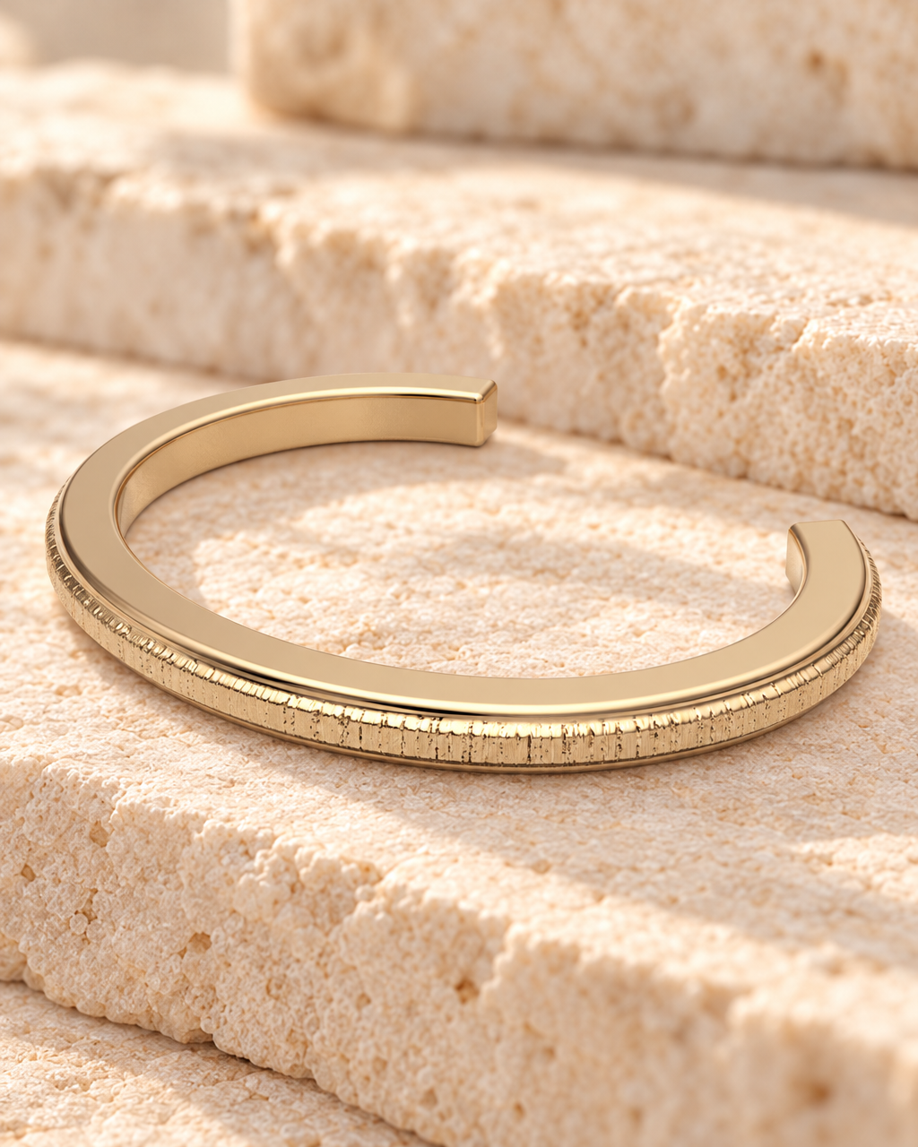 Solid 14K Gold Textured Cuff Forever Sealed Memorial Bracelet — main — evr20046kgfs