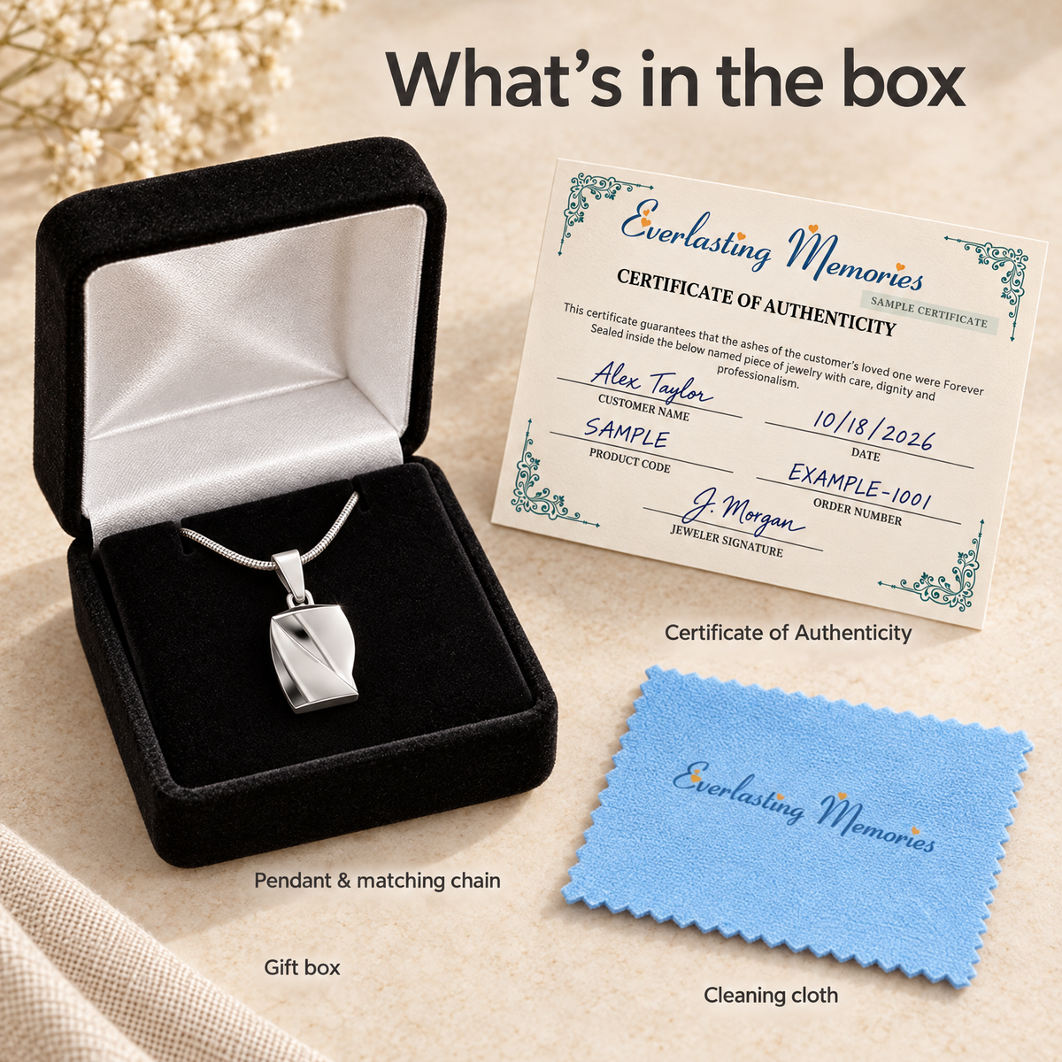 14K White Gold Helix Squared Forever Sealed Memorial Jewelry — whats in box — evr20031wgfs