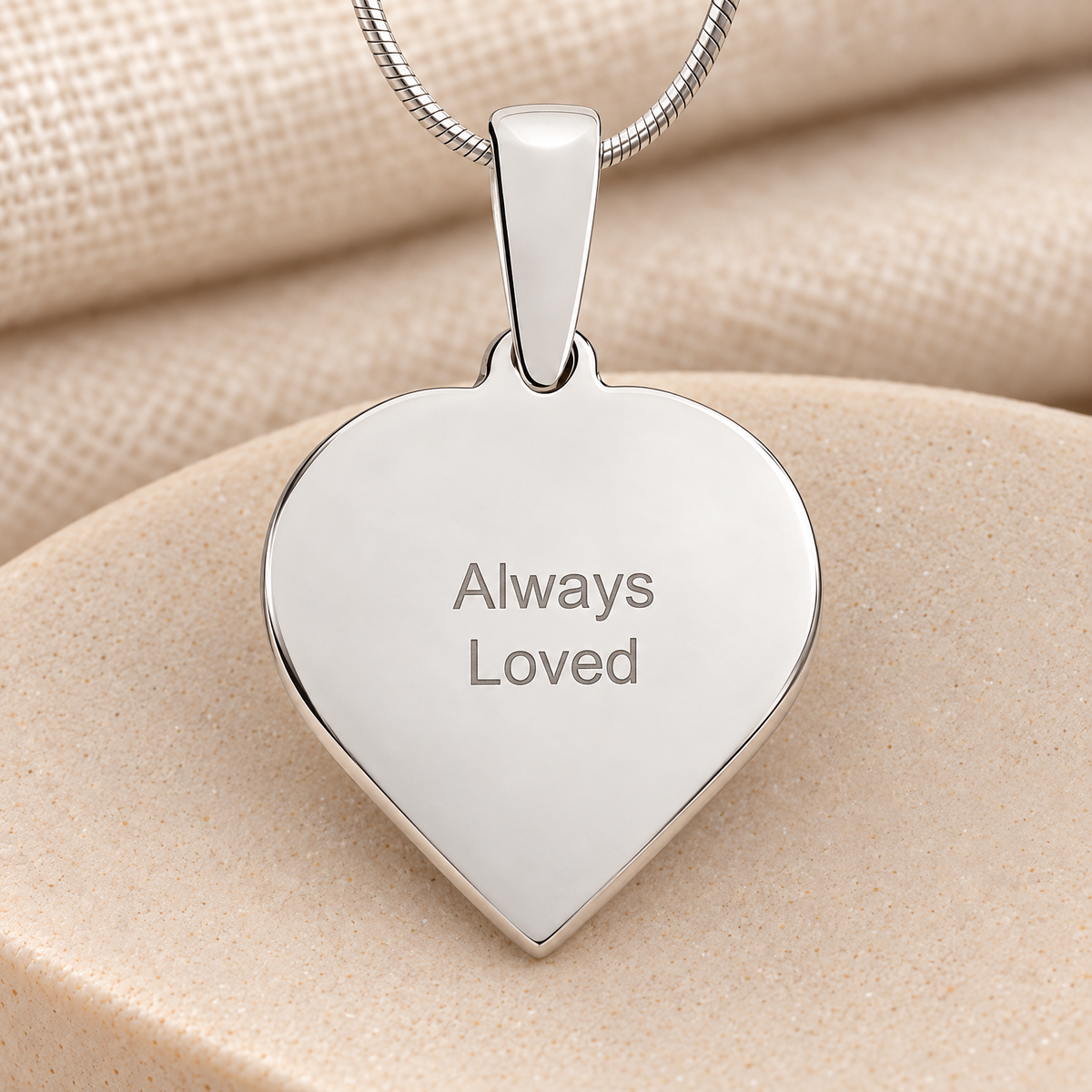 Solid 14k White Gold Carved Heart Fingerprint Necklace — rear engraving — evr4832wg