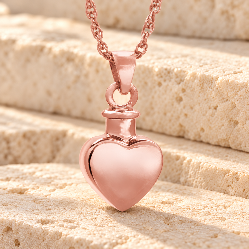 14K Rose Gold Small Heart Pendant Memorial Locket — main product image