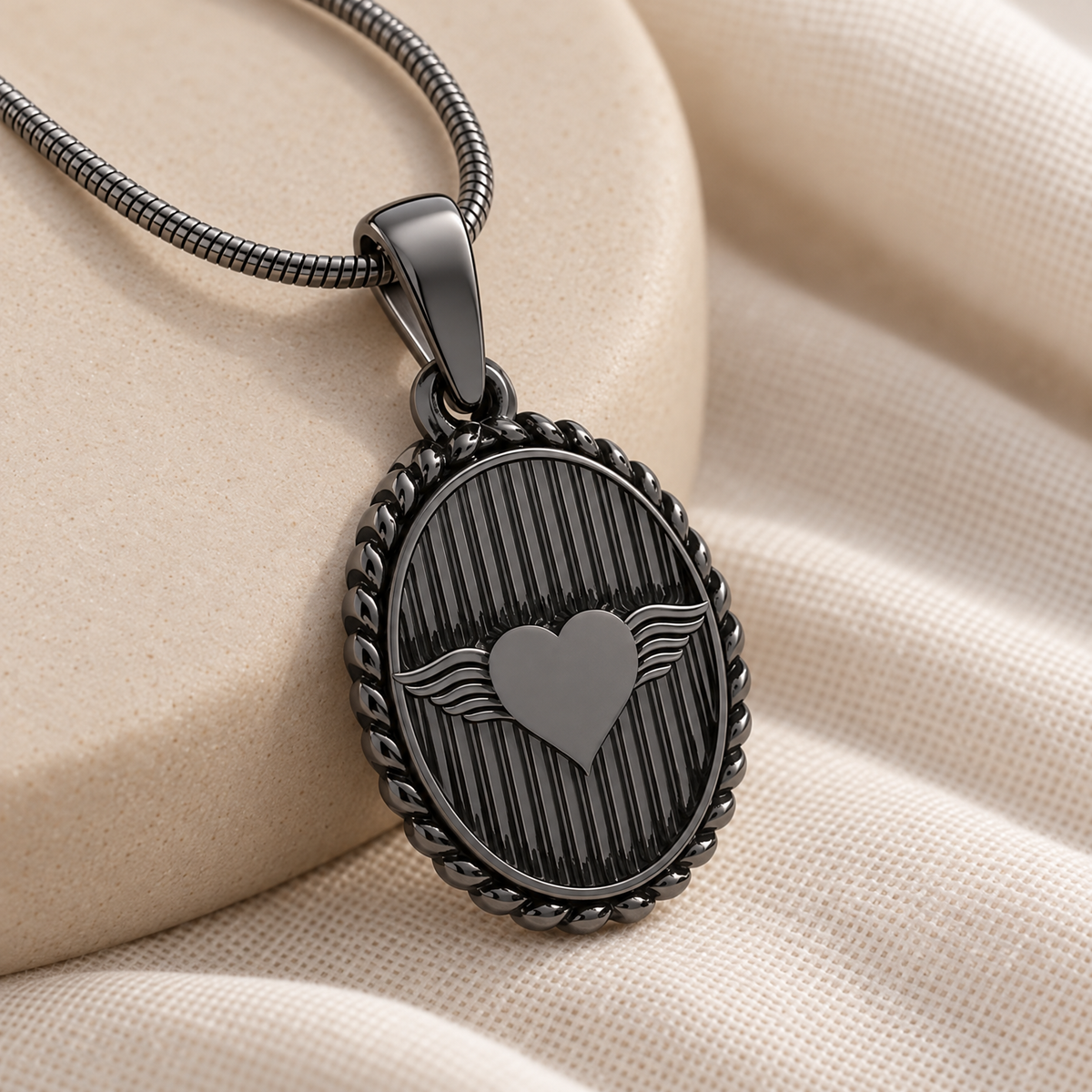 Black Plated At Heart Oval Forever Sealed Memorial Jewelry — alternate view — evr20009blfs