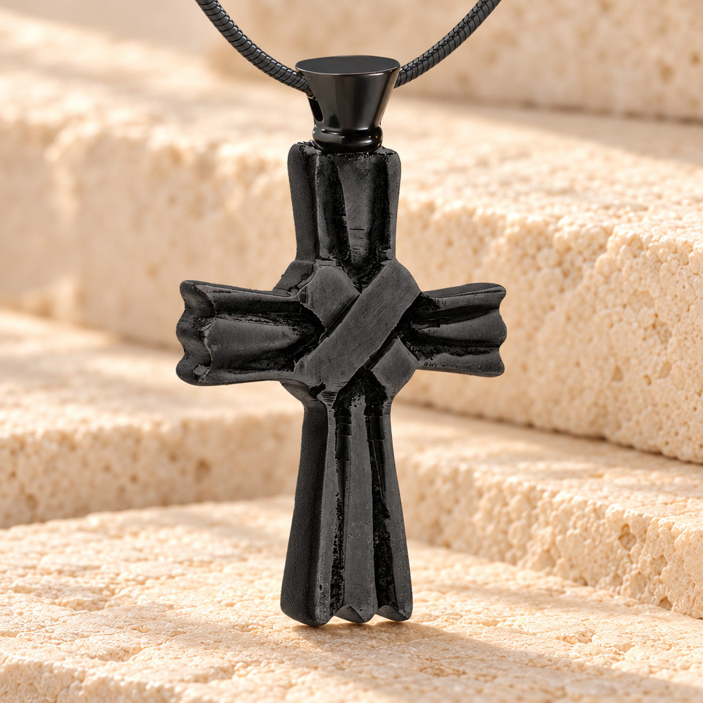 Stainless Black Cloaked Cross Memorial Pendant — main product image