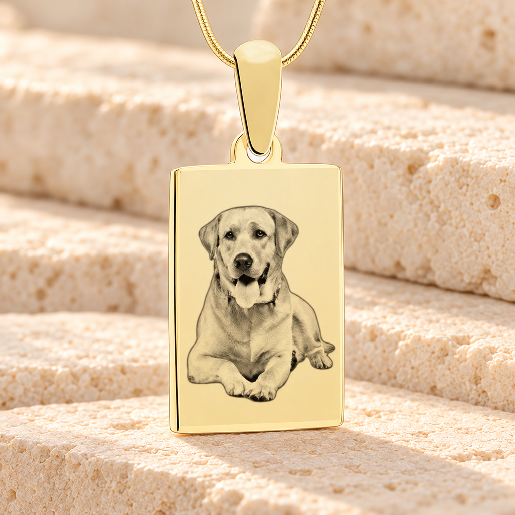 Rectangle Photo Engraved Gold Plated over Stainless Pet Keepsake — main — evr6408g