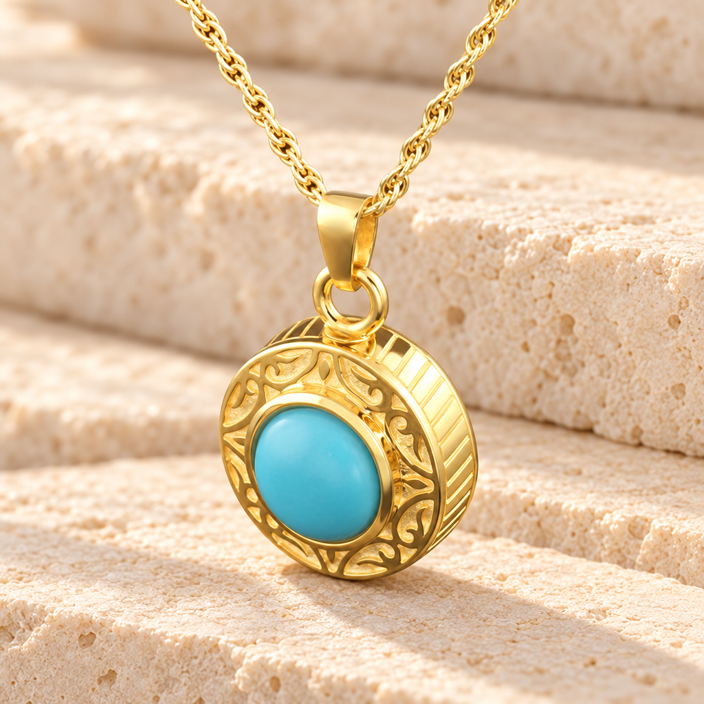 14K Gold Turquoise Urn Locket — main — evr804tqkg