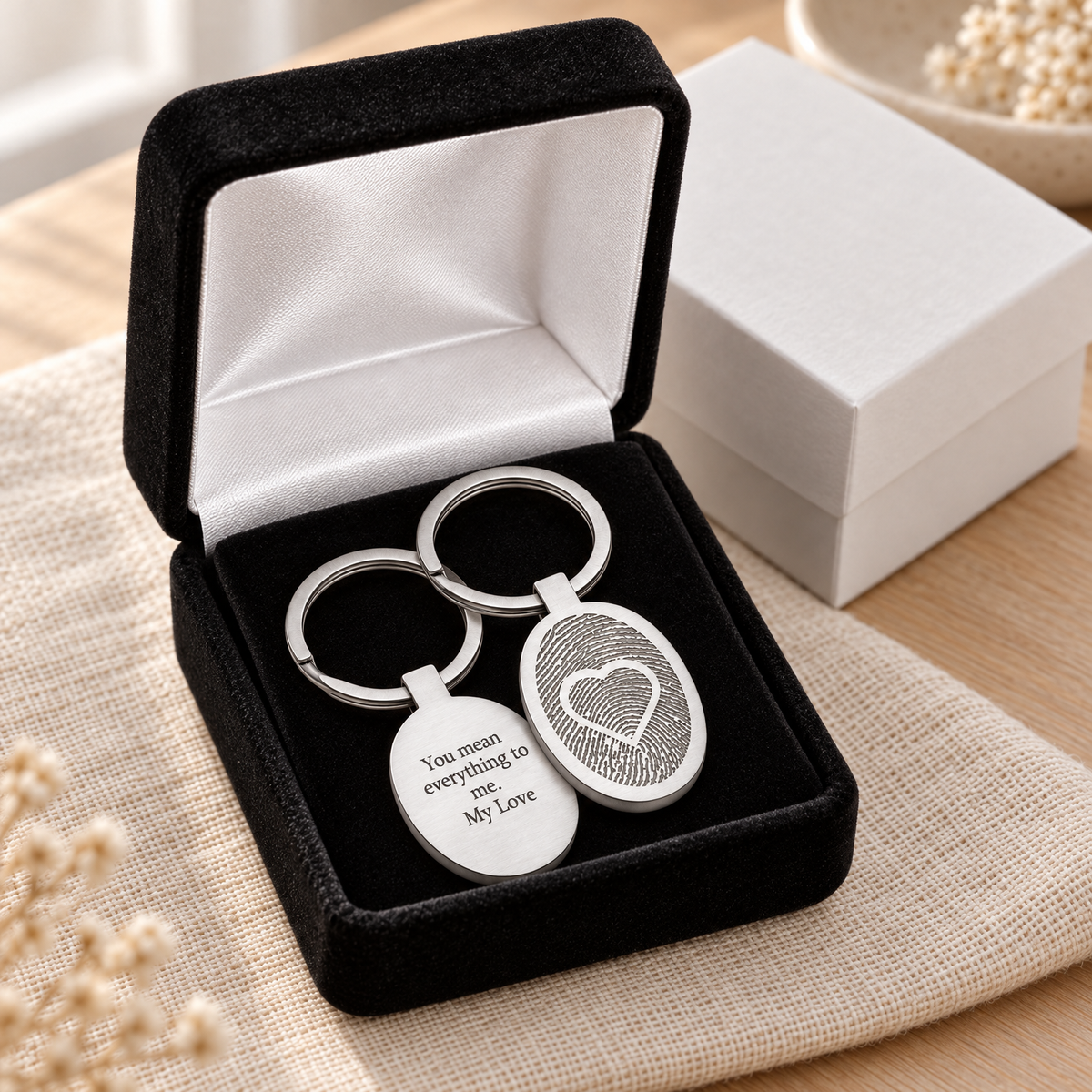 Brushed My Heart Oval Stainless Steel Fingerprint Keychain — gift box — evr4839