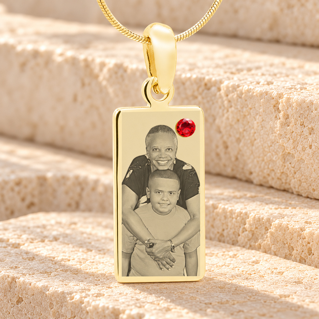 July Birthstone Gold Plated over Stainless Steel Tower Photo Pendant — main product image