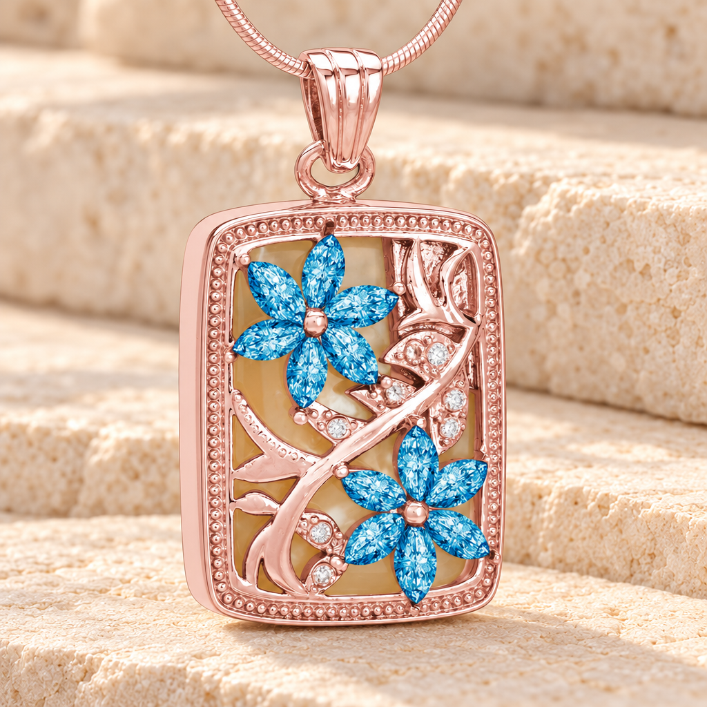 Rose Gold and Blue In Bloom Cremation Jewelry — main — evr6525blrg