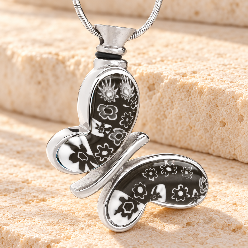 Black and White Majestic Butterfly Cremation Jewelry — main — evr6130sbw