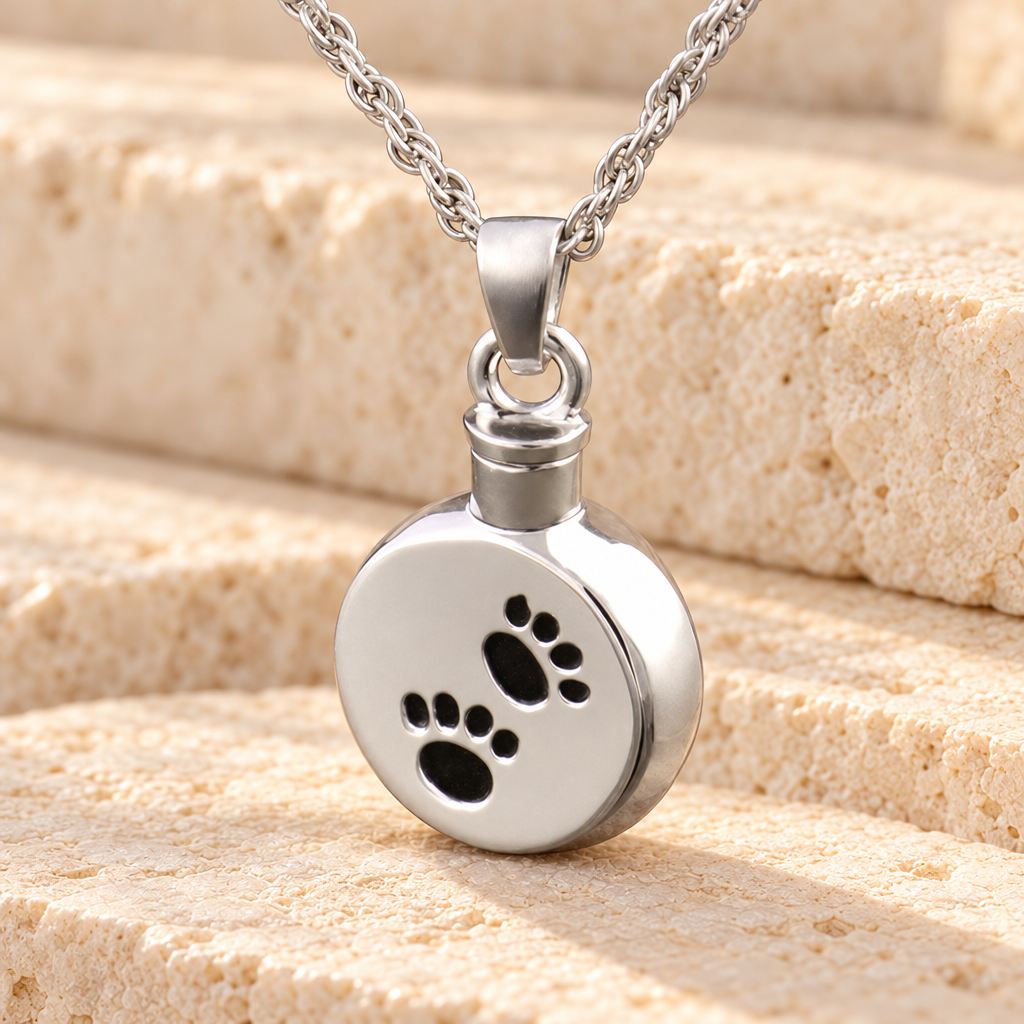 14K White Gold Paws on Disc Memorial Necklace — main — evr857wg