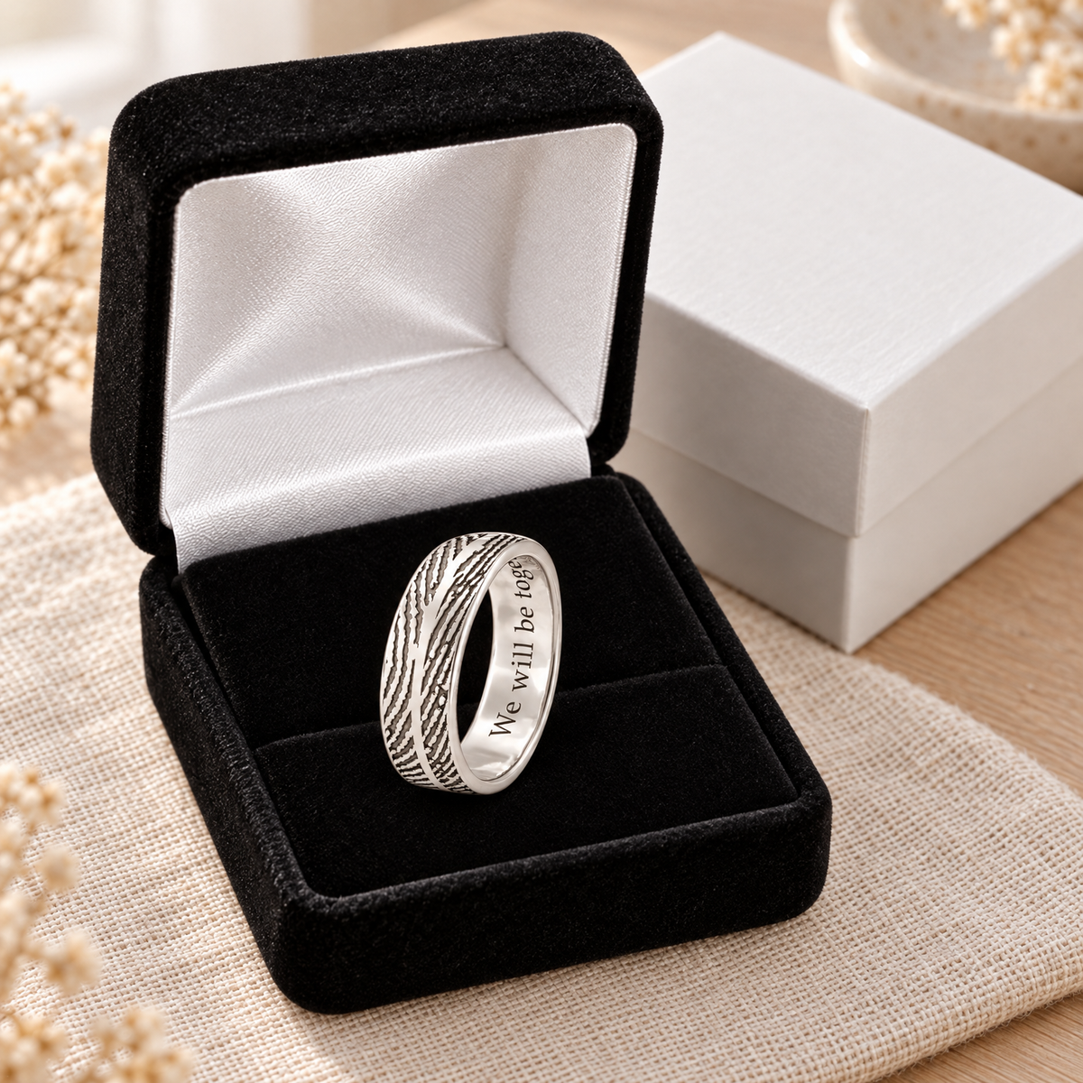 Women's Double Print Solid 14k White Gold Fingerprint Ring — gift box — evr30013wg