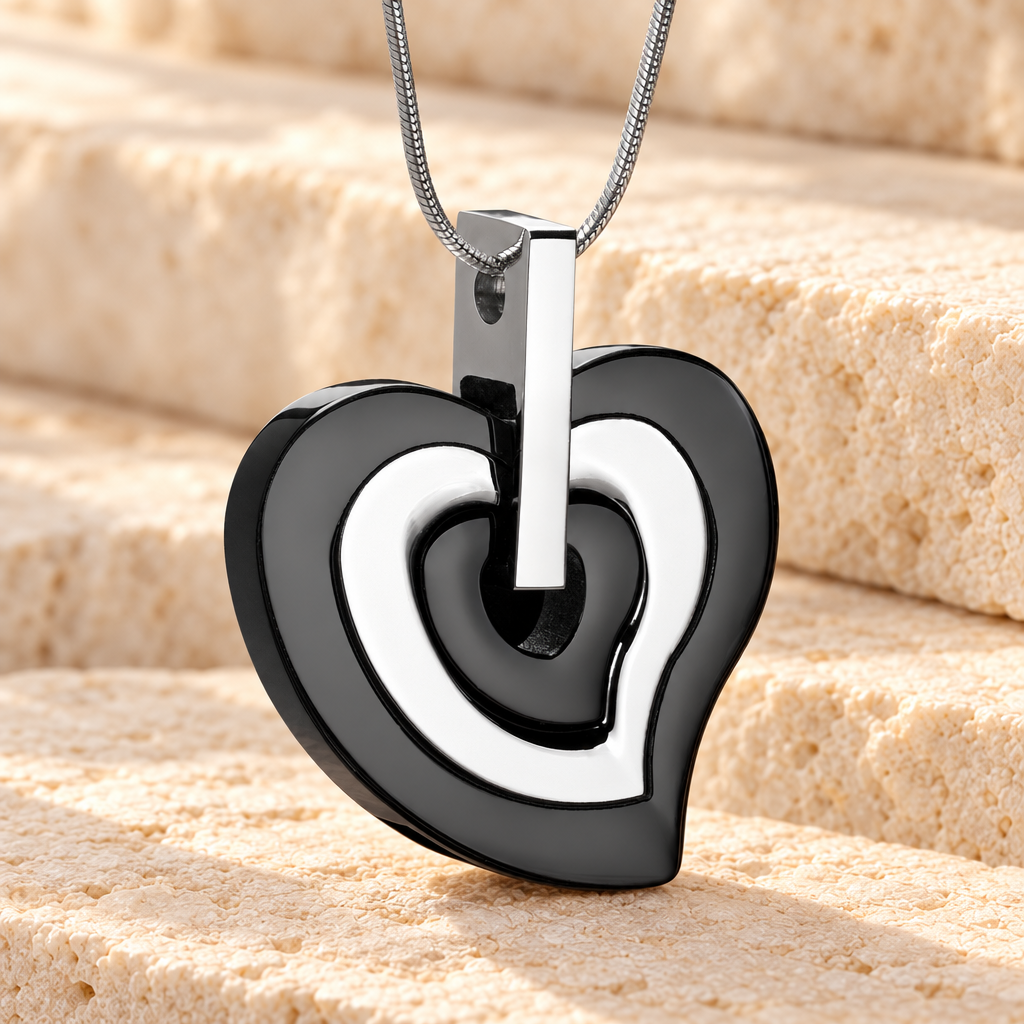 Black and Silver Sincere Heart Urn Pendant — main — evr1505bls