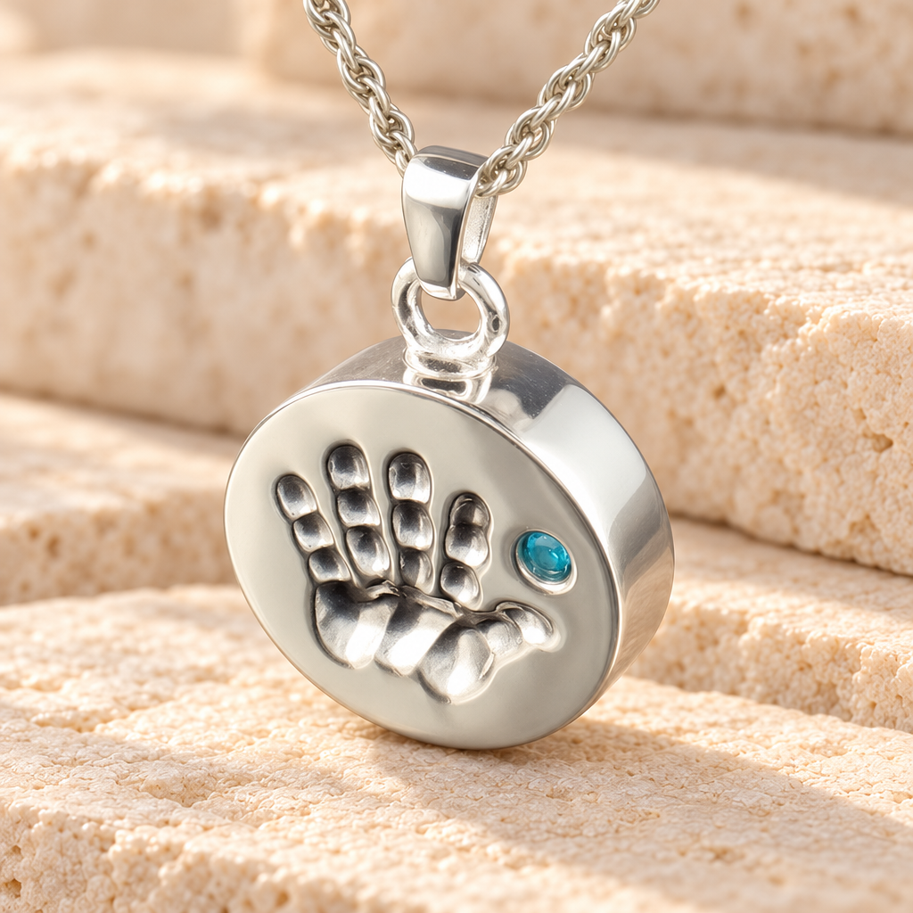 Sterling Silver Tiny Hand Blue Urn Pendant — main — evr997ss