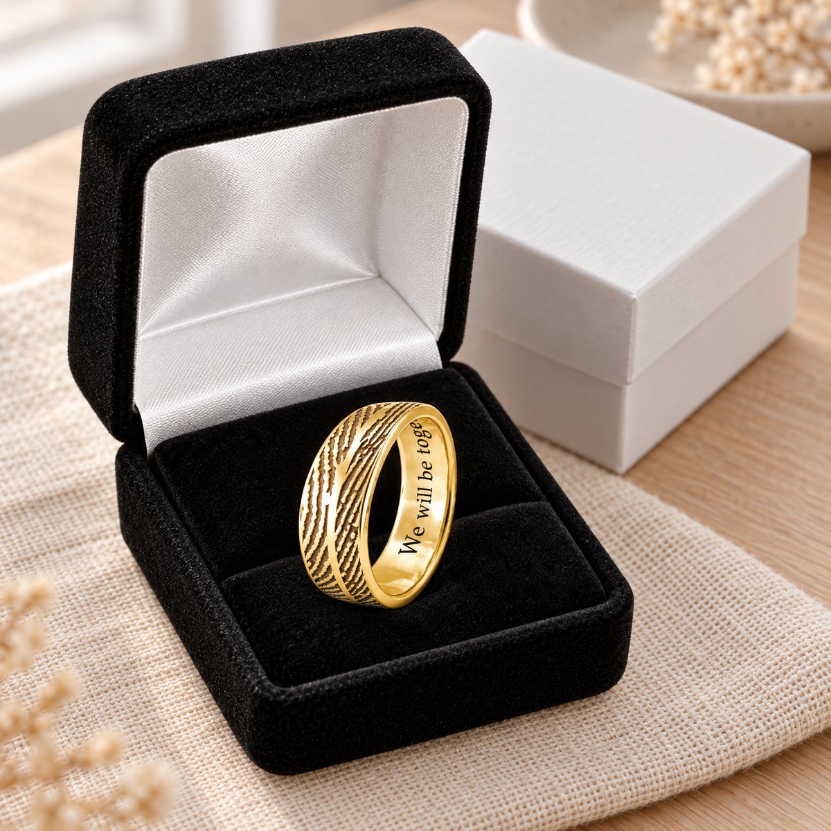 Women's Double Solid 14K Yellow Gold Fingerprint Ring — gift box — evr30013kg