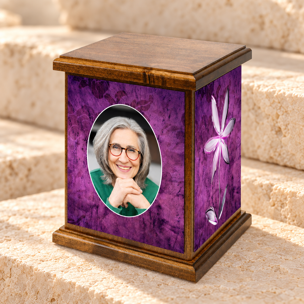 Purple Wood Photo Cremation Urn — main product image
