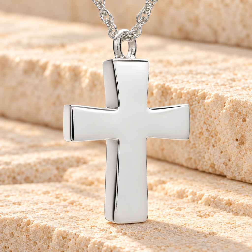 Sterling Silver Parchment Cross Cremation Keepsake — main — evr855ss