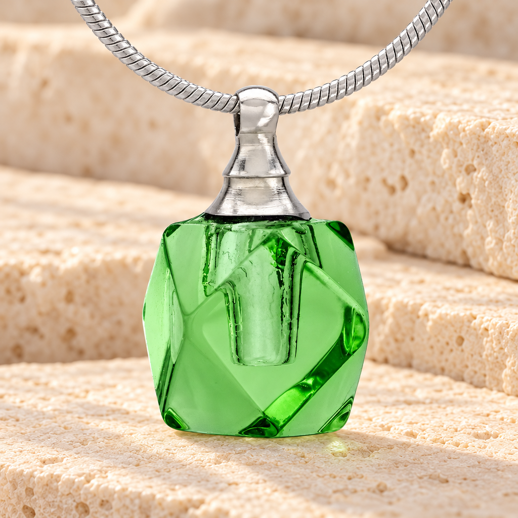 Glass Locket Green Cubix Cremation Jewelry — main — evr2531gr