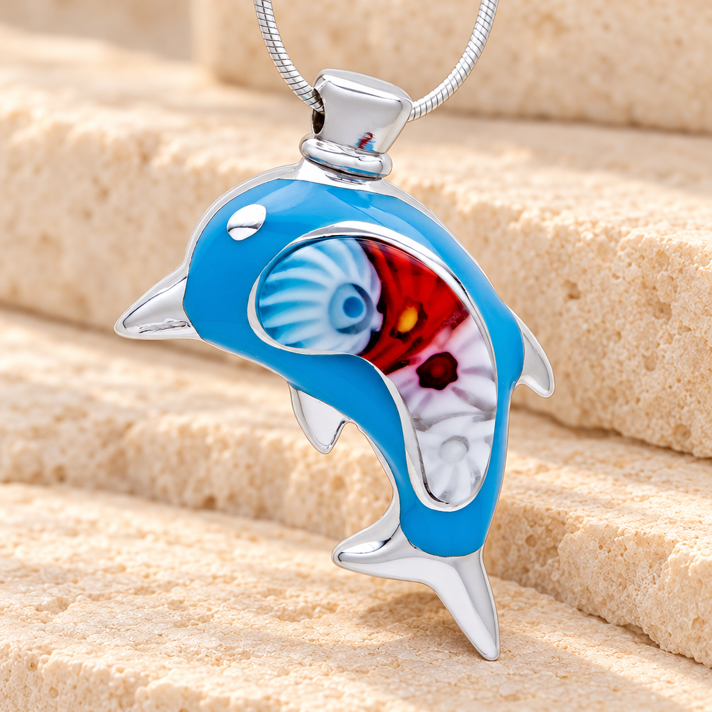 Blue Graceful Dolphin Cremation Jewelry — main — evr6114blue