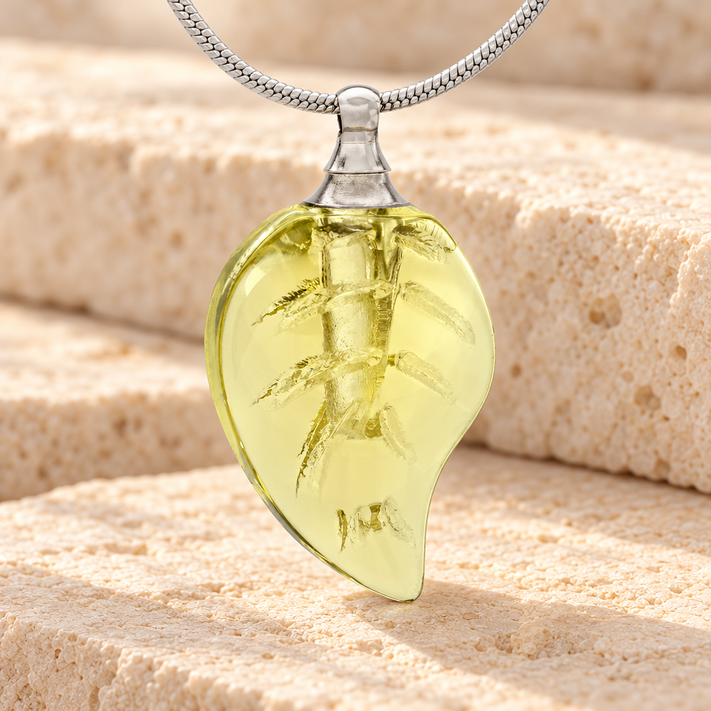 Glass Locket Yellow Leaf Cremation Jewelry — main — evr2533y