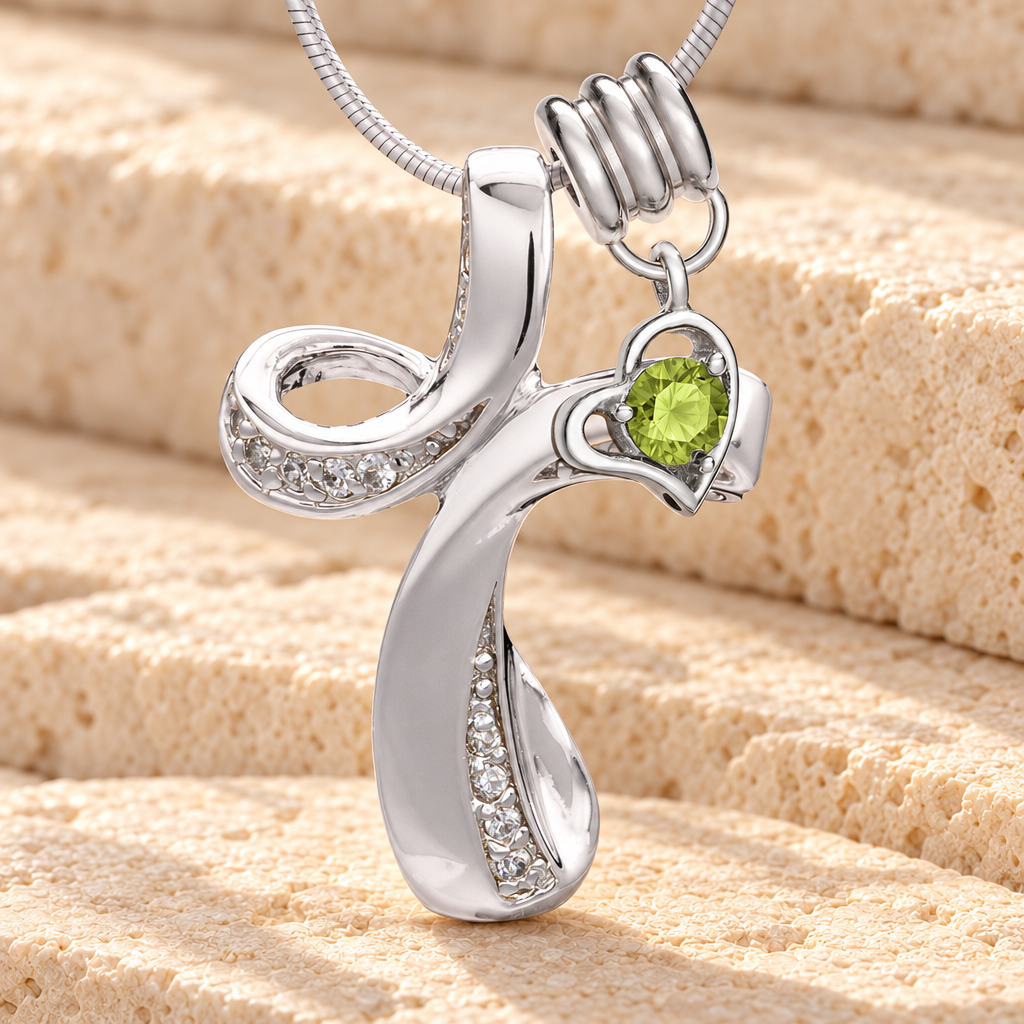 Silver August Forever Cross Cremation Jewelry — main product image