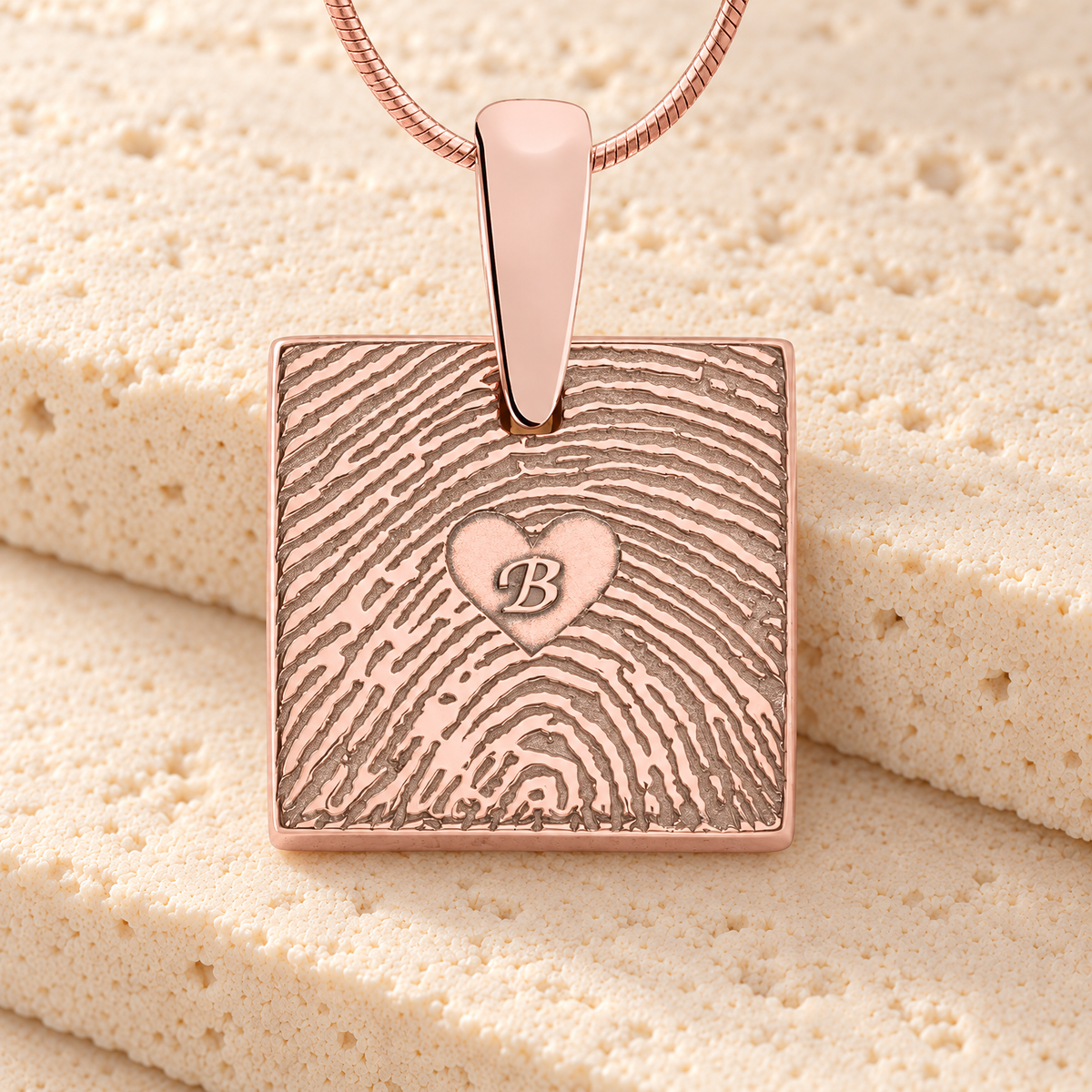 Rose Gold Plated Sterling Silver Initial Square Fingerprint Necklace — main — evr4829rg