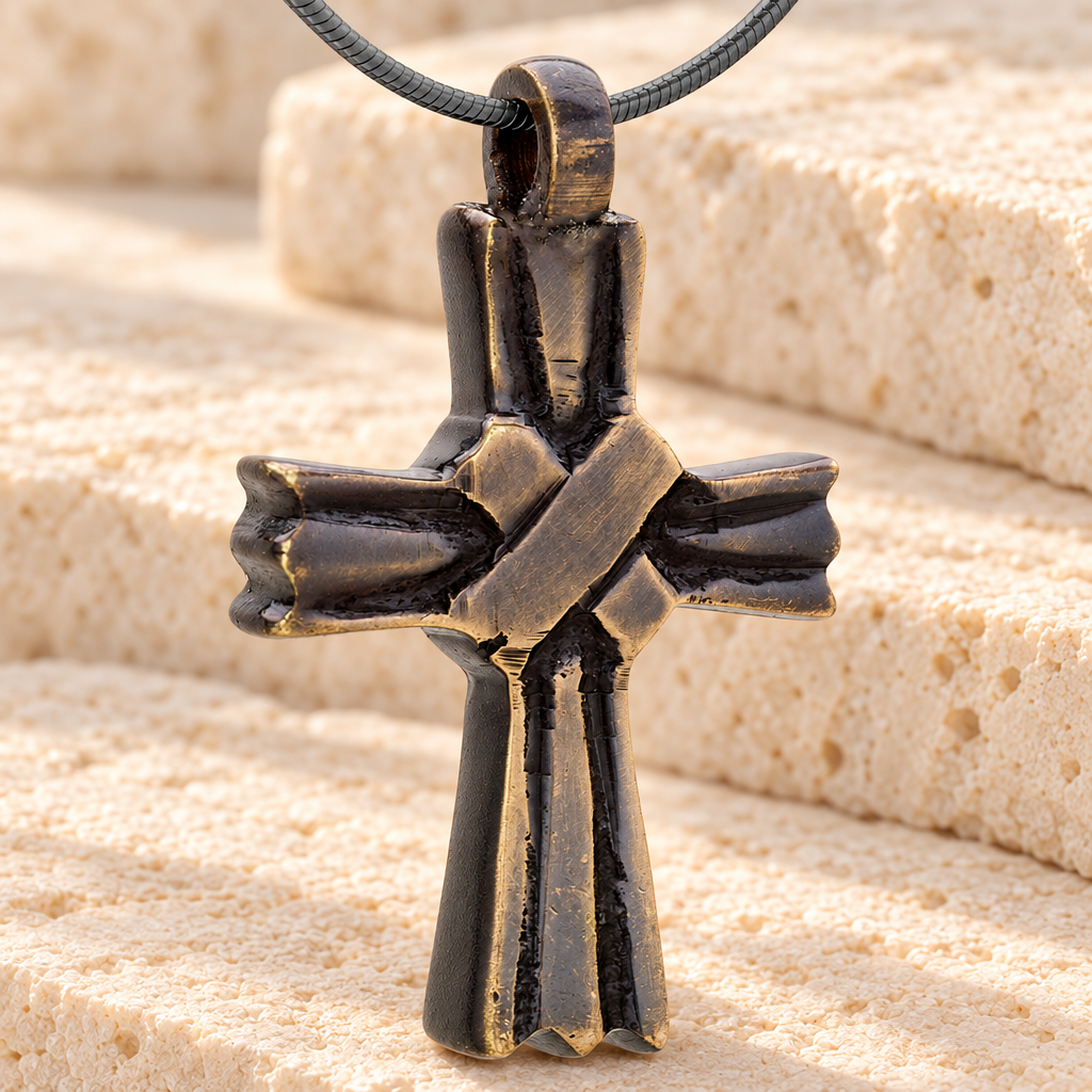 Brass Cloaked Cross Memorial Pendant — main — evr6322