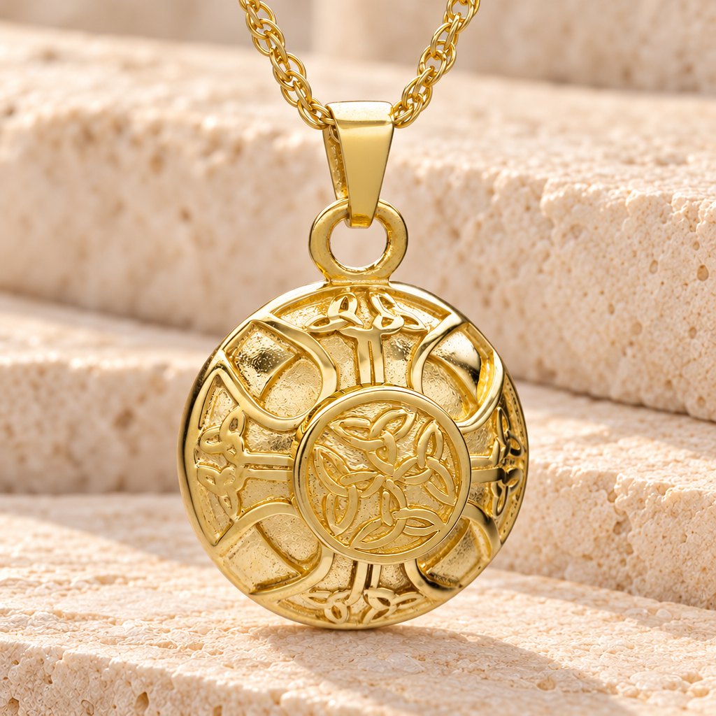 14K Gold Celtic Round Cremation Locket — main product image