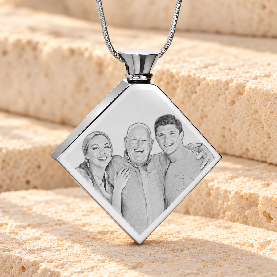 Stainless Steel Photo Engraved Diamond Ash Pendant