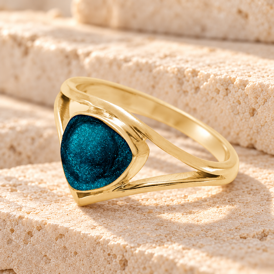 Solid 14K Gold Women's Willowbrook Ash Ring with Aqua
