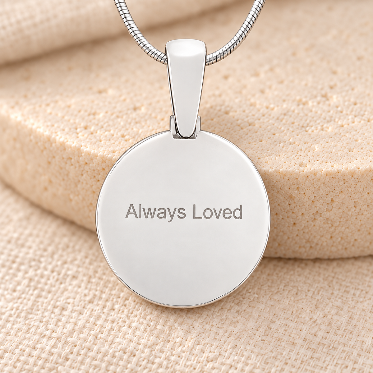 Solid 14k White Gold Monogram Round Fingerprint Necklace — rear engraving — evr4804wg