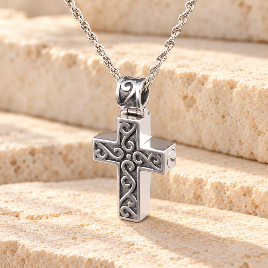 Silver Carved Cross Jewelry Pendant — main — evr6303s