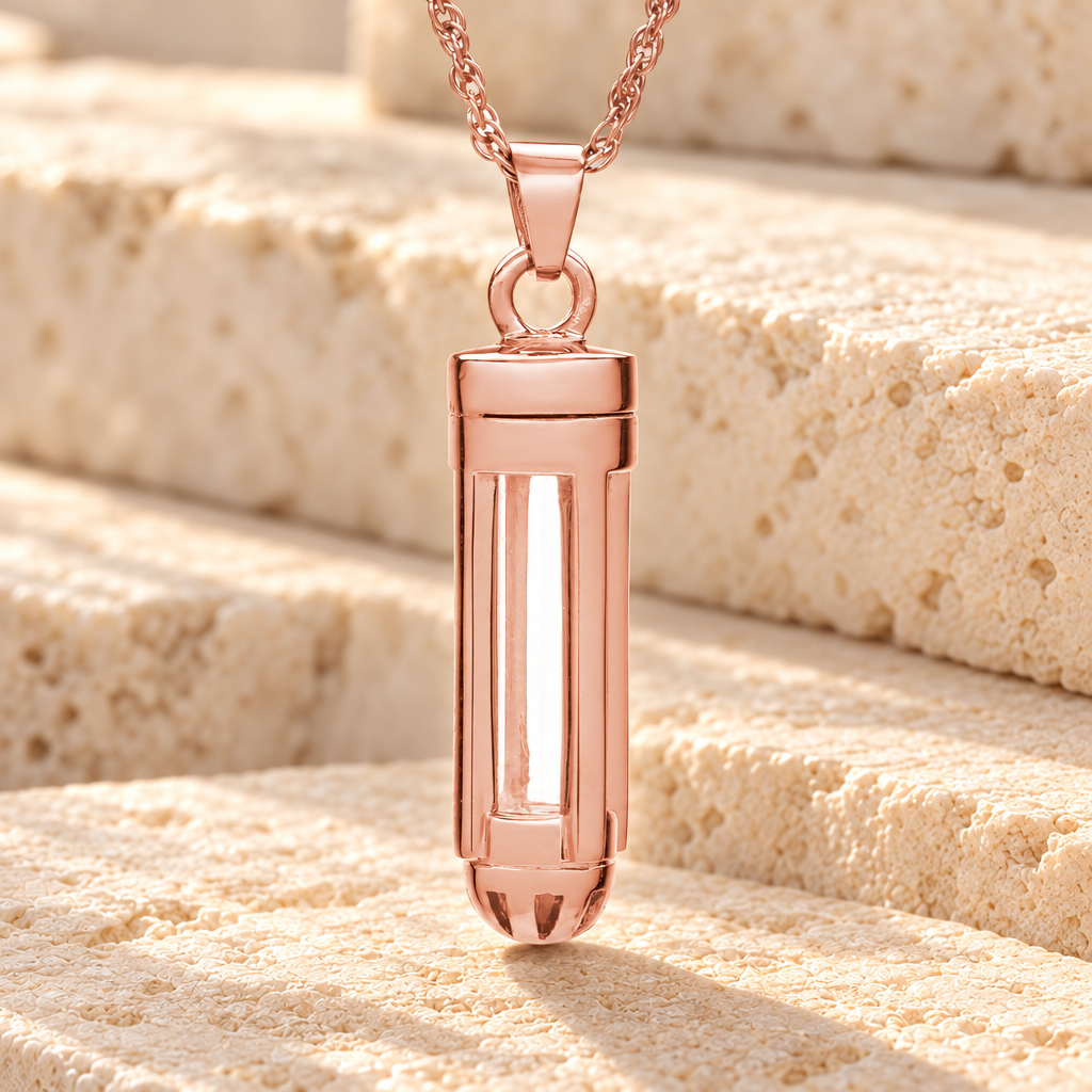 14K Rose Gold Dashing Cylinder Memorial Pendant — main product image