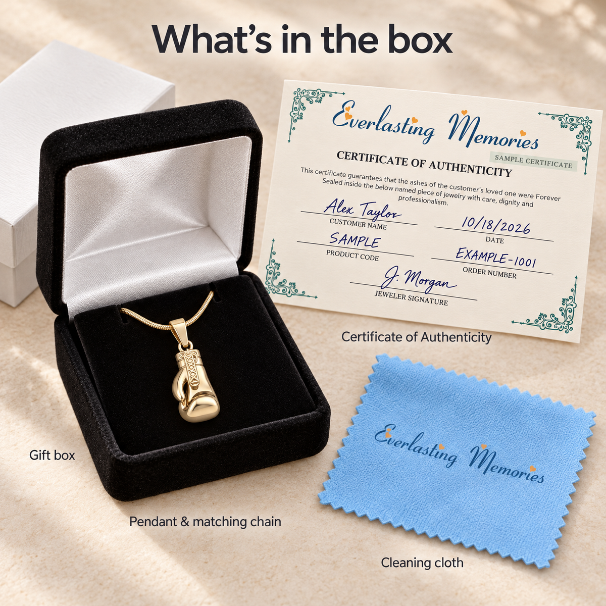 Solid 14K Gold Boxing Glove Forever Sealed Memorial Jewelry — whats in box — evr20048kgfs