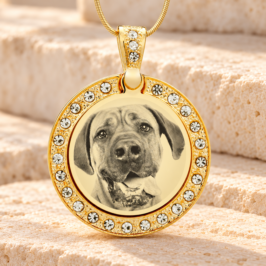 Gem Circle Photo Engraved Gold Plated over Stainless Pet Keepsake — main — evr6563g
