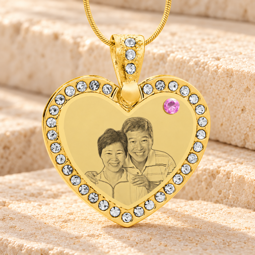 Birthstone Gem Heart June Photo Engraved Gold Plated over Stainless Keepsake — main product image