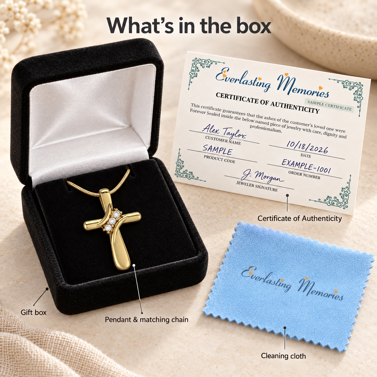 Forever Sealed Gold Plated Stylish Cross Memorial Jewelry — whats in box — evr6626gfs