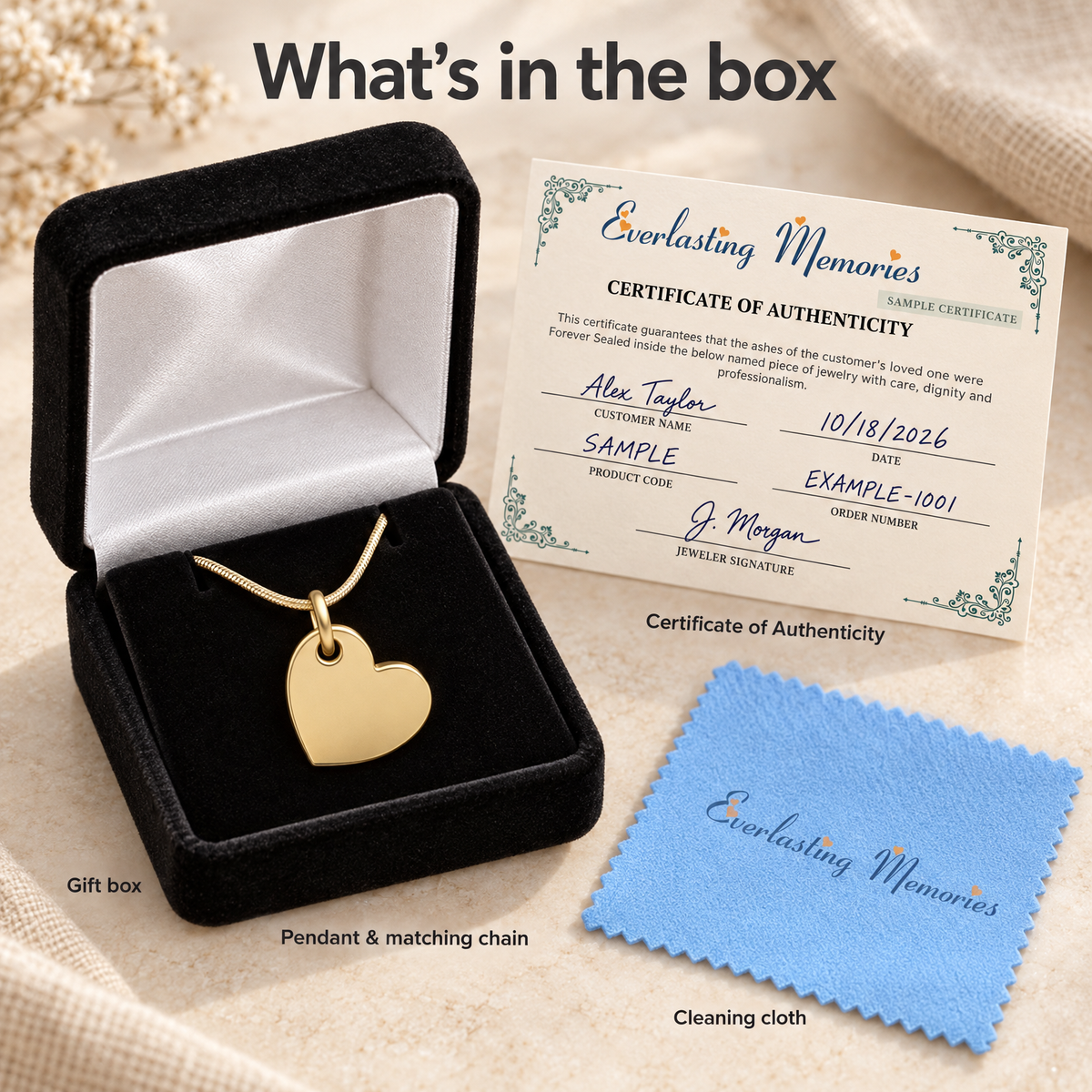 Gold Plated Tilted Heart Forever Sealed Memorial Jewelry — whats in box — evr20034gfs