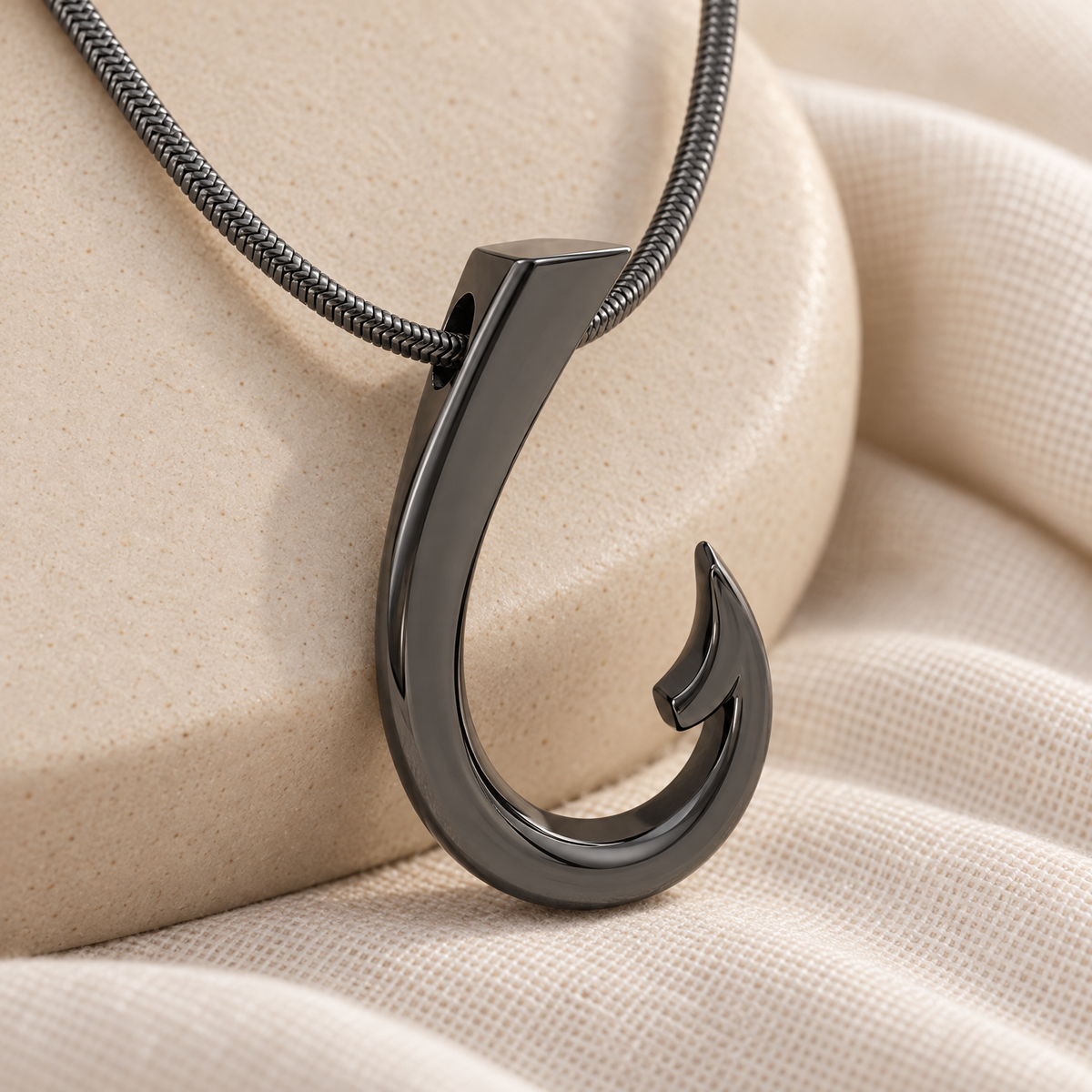 Black Plated Fishing Hook Forever Sealed Memorial Jewelry — alternate view — evr20043bfs