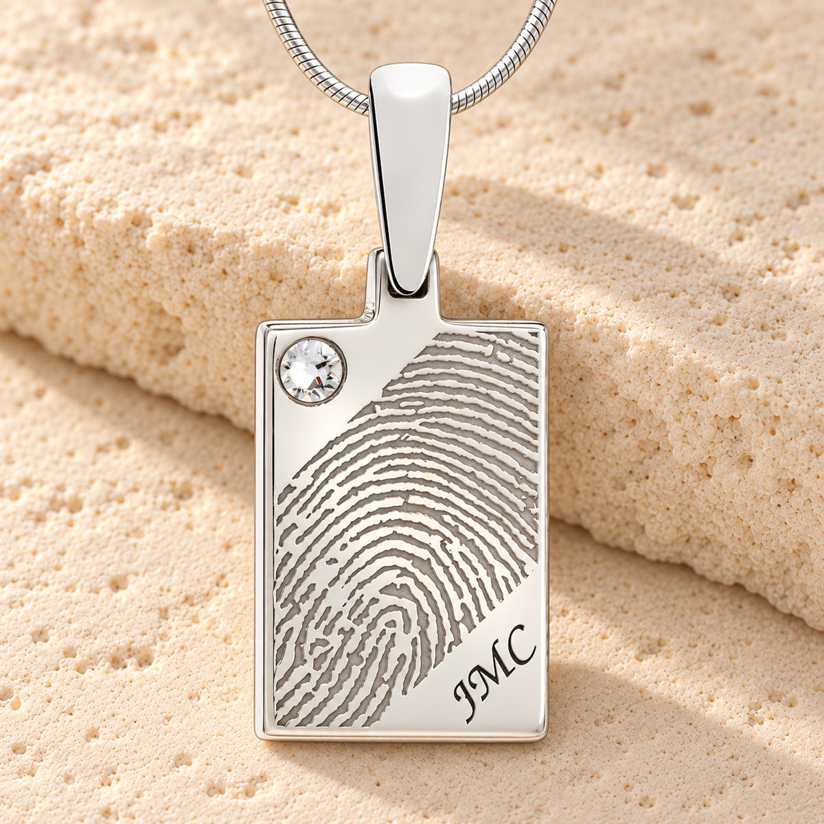 Birthstone Rectangle Silver Fingerprint Necklace — main — evr4720ss