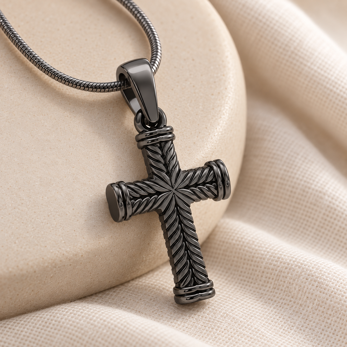 Black Plated Cable Cross Forever Sealed Memorial Jewelry — alternate view — evr20026blfs