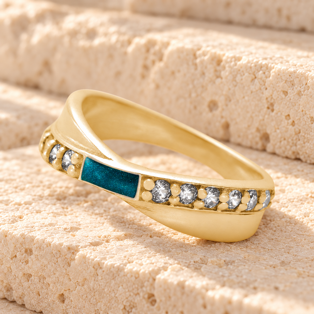 Solid 14K Gold Women's Claiborne Ash Ring with Aqua — main product image