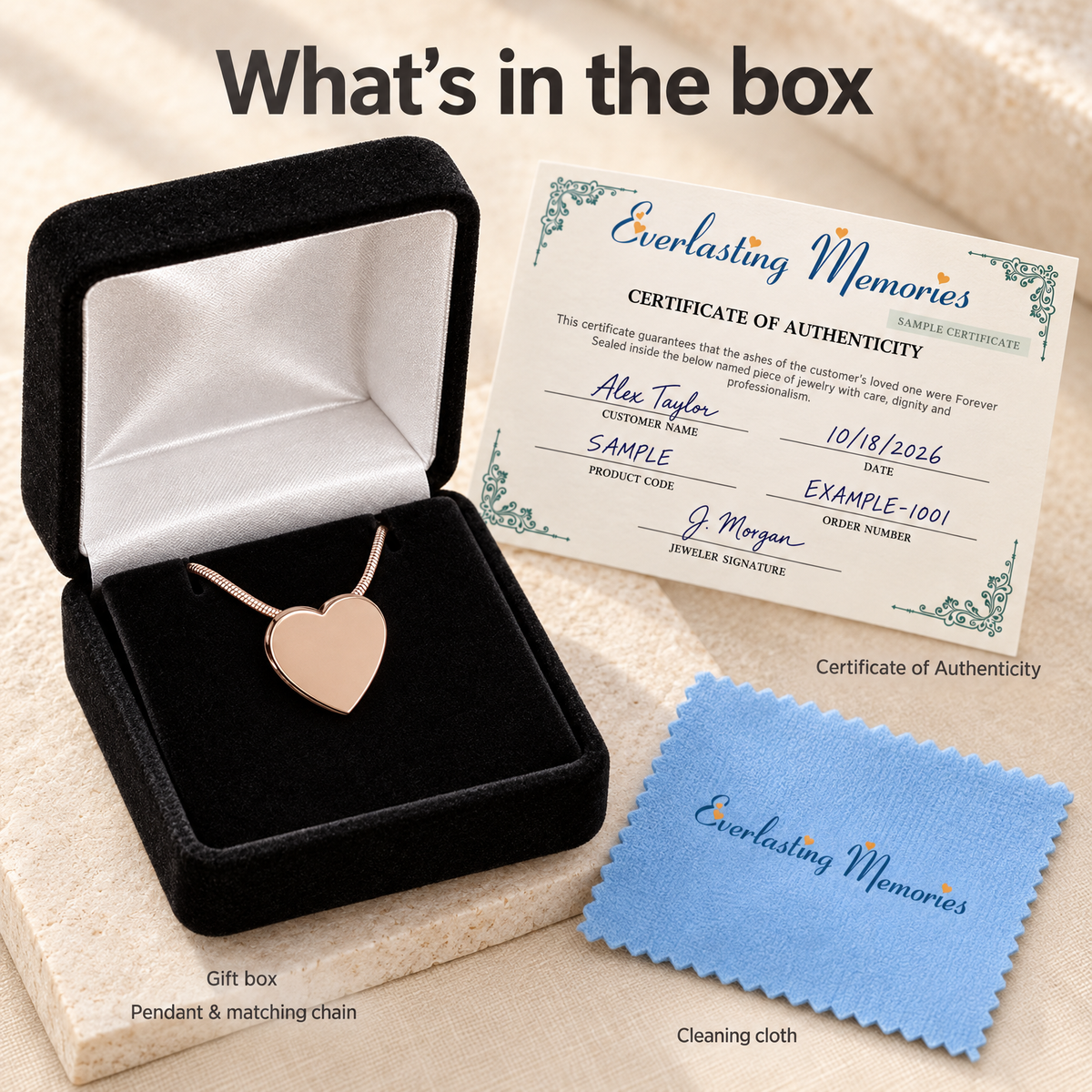 Rose Gold Smooth Heart Forever Sealed Cremation Jewelry — whats in box — evr6457rgfs
