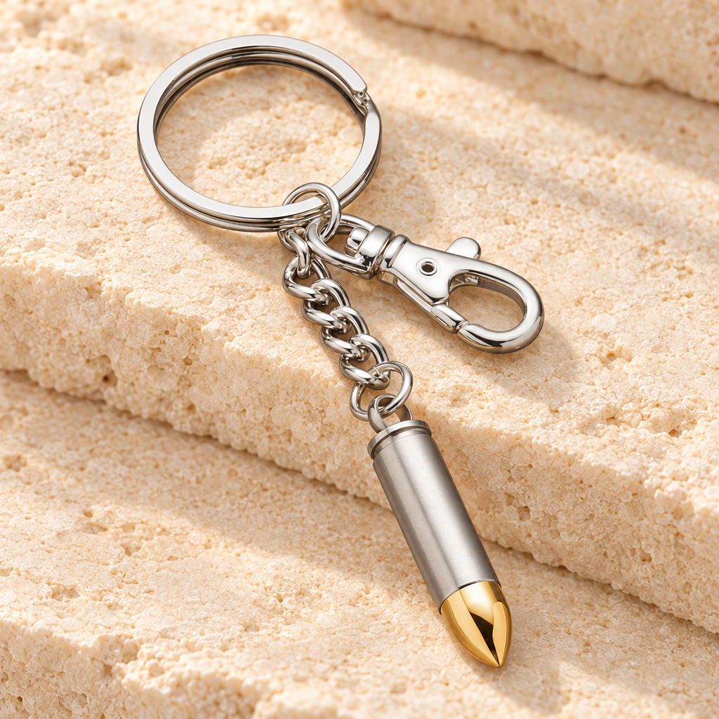 357 Magnum Bullet with Gold Tip Keychain Cremation Keepsake — main — evr770