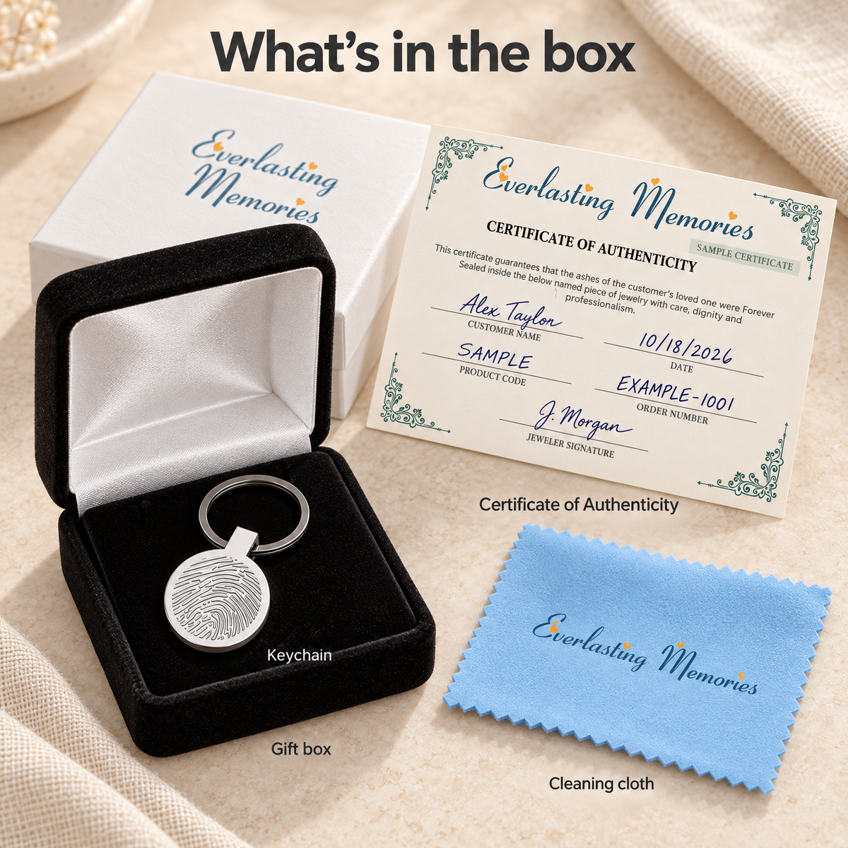 Solid 14K White Gold Fingerprint Cast Forever Sealed Memorial Keychain — whats in box — evr4799wgfs