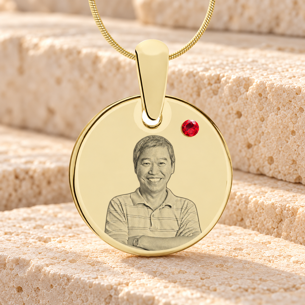 Birthstone Round July Photo Engraved Gold Plated over Stainless Keepsake — main product image